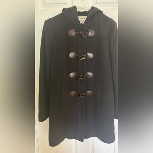 LL Bean Lambswool Duffle Coat with Hood-Size 4-Navy